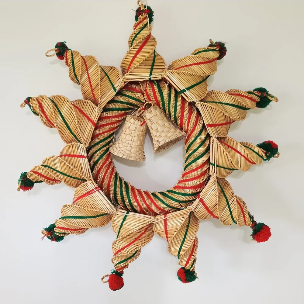 Vintage Holiday Scandinavian Swedish Woven Straw Star Christmas Wreath 21